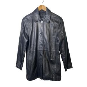 JLC New York Women's Black Leather Button Front Coat Women's Size Small